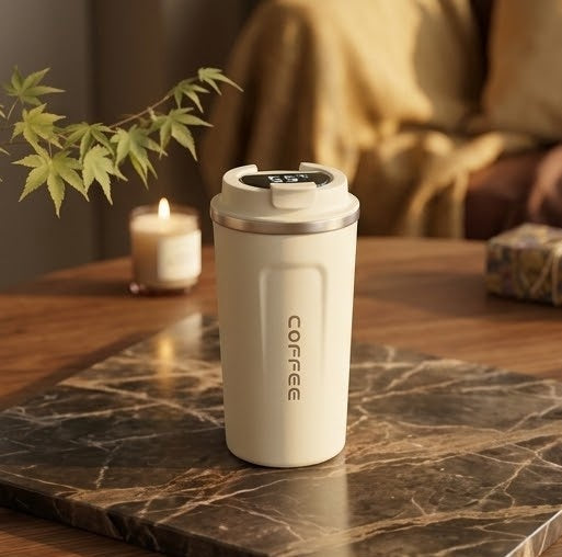 Mug Thermos LED Thermyne coloris Blanc, écran de température intégré