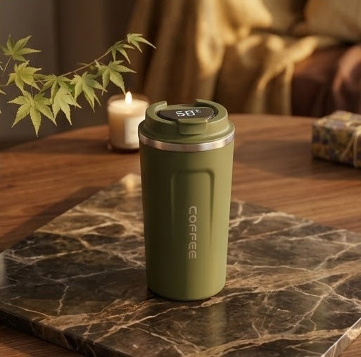 Mug Thermos LED Thermyne coloris Vert, écran de température intégré