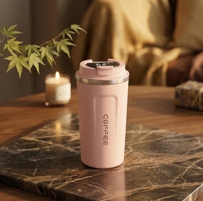 Mug Thermos LED Thermyne coloris Rose, écran de température intégré